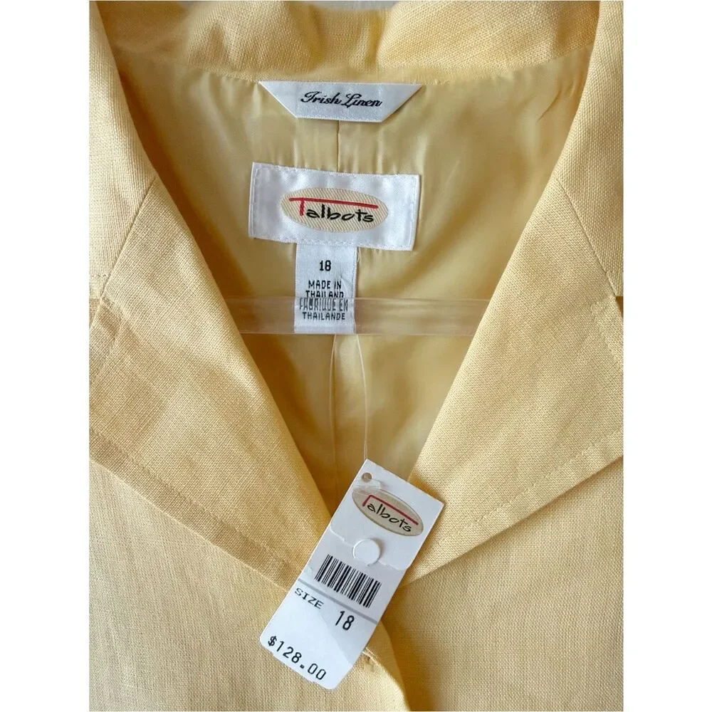 Talbots Yellow Irish Linen Shift Dress Sleeveless Button Front Midi Size 18 NWT - Picture 9 of 9
